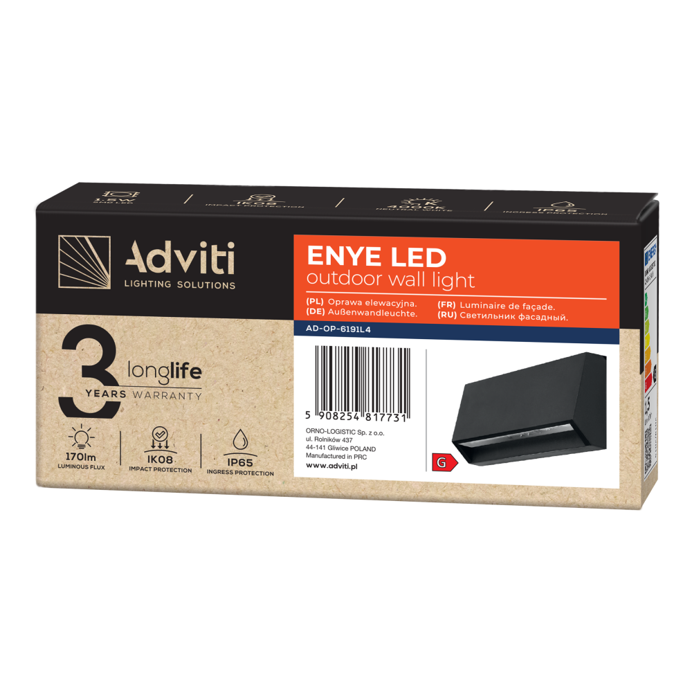 ENYE LED 3W, outdoor wall light, 170lm, IP65, 4000K,