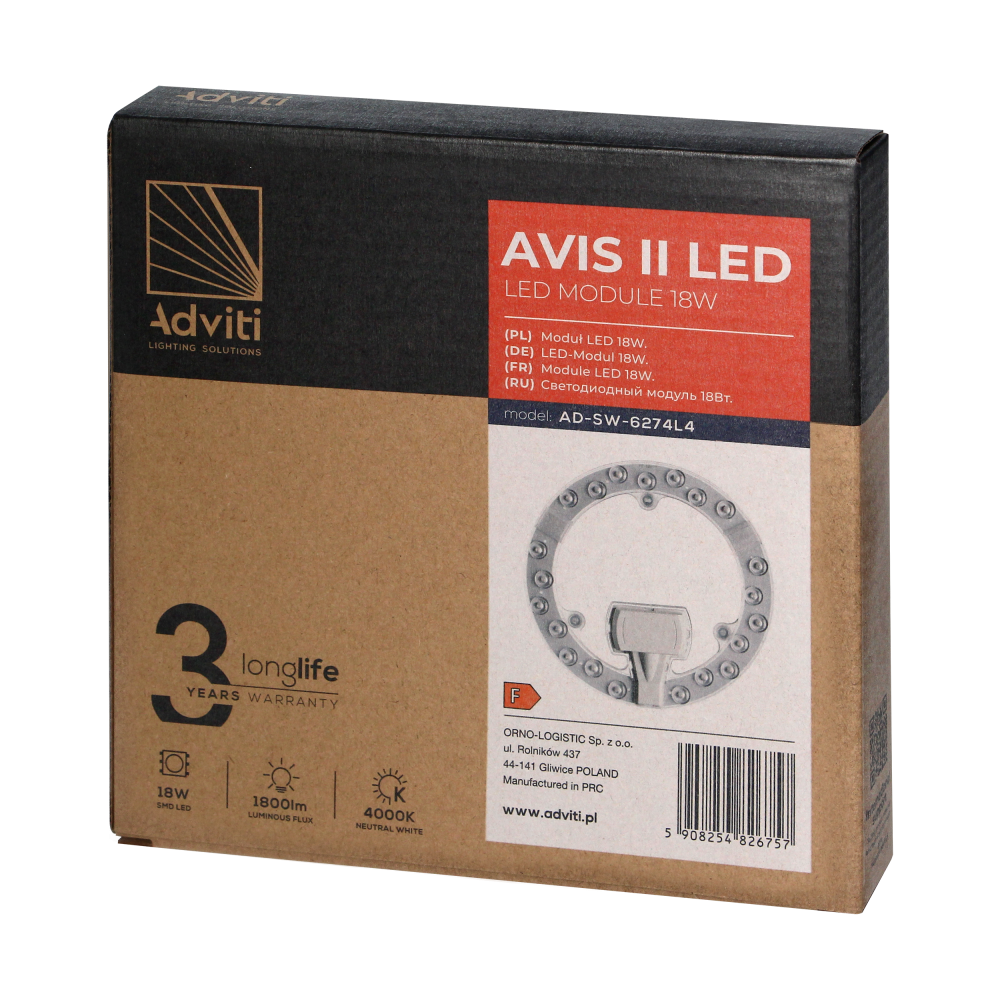 AVIS II LED panel świetlny LED 18W,  1800lm, 4000K, Ø 176