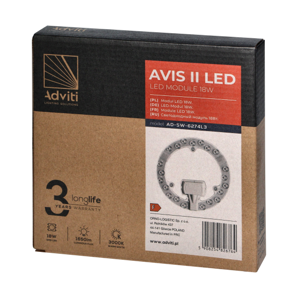 AVIS II LED panel świetlny LED 18W, 1650lm, 3000K, Ø 176