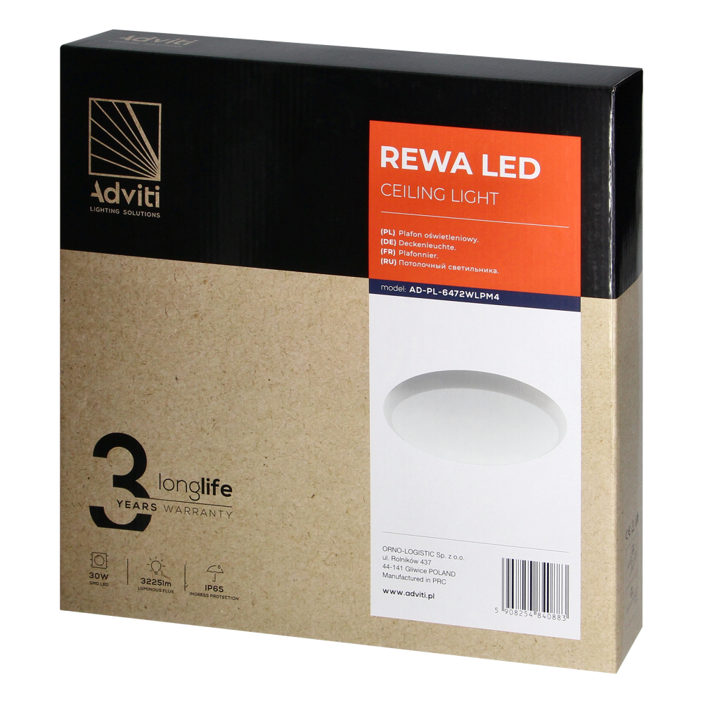 REWA LED 30W, ceiling light, 3225lm, IP65, 4000K, PC lampshade