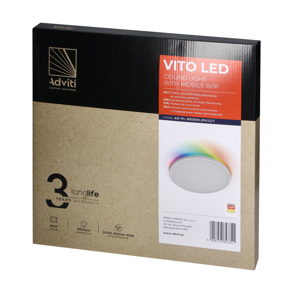 VITO LED 36W, plafon oświetleniowy, 3500lm, IP20, 3000/4000/6500K + RGB, Tuya