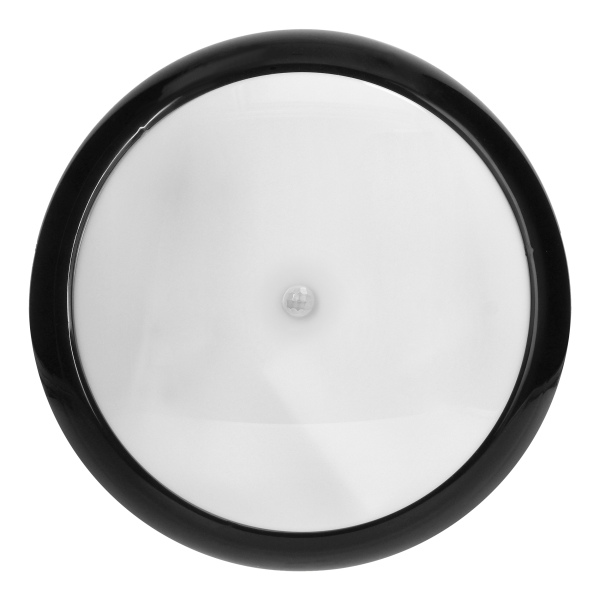 KOKO luminaire 2xE27 with PIR motion sensor, 2x40W, black-polypropylene, matt PC diffuser, IP44, IK10