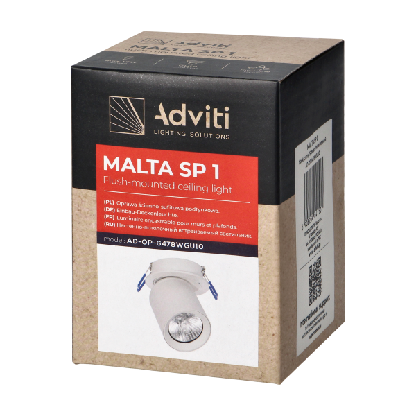 MALTA SP 1, oprawa ścienno-sufitowa podtynkowa, GU10 max. 12W, IP20, czarna