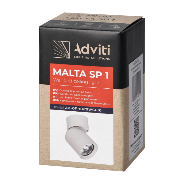 MALTA SP 1, oprawa ścienno-sufitowa, GU10 max. 12W, IP20, biała MALTA SP 1, oprawa ścienno-sufitowa, GU10 max. 12W, IP20, biała