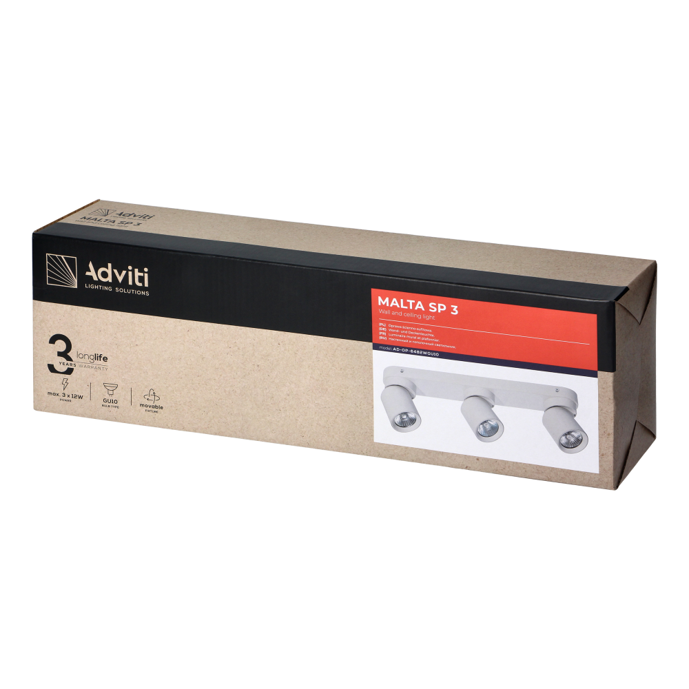 MALTA SP 3, oprawa ścienno-sufitowa, GU10 max. 3x12W, IP20, czarna