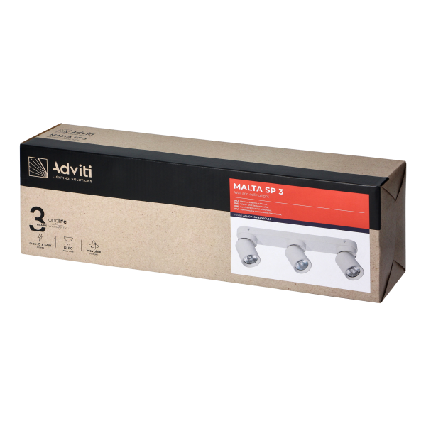 MALTA SP 3, oprawa ścienno-sufitowa, GU10 max. 3x12W, IP20, czarna