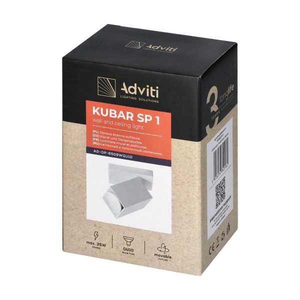 KUBAR SP 1, wall and ceiling luminaire, GU10, IP20, white KUBAR SP 1, wall and ceiling luminaire, GU10, IP20, white