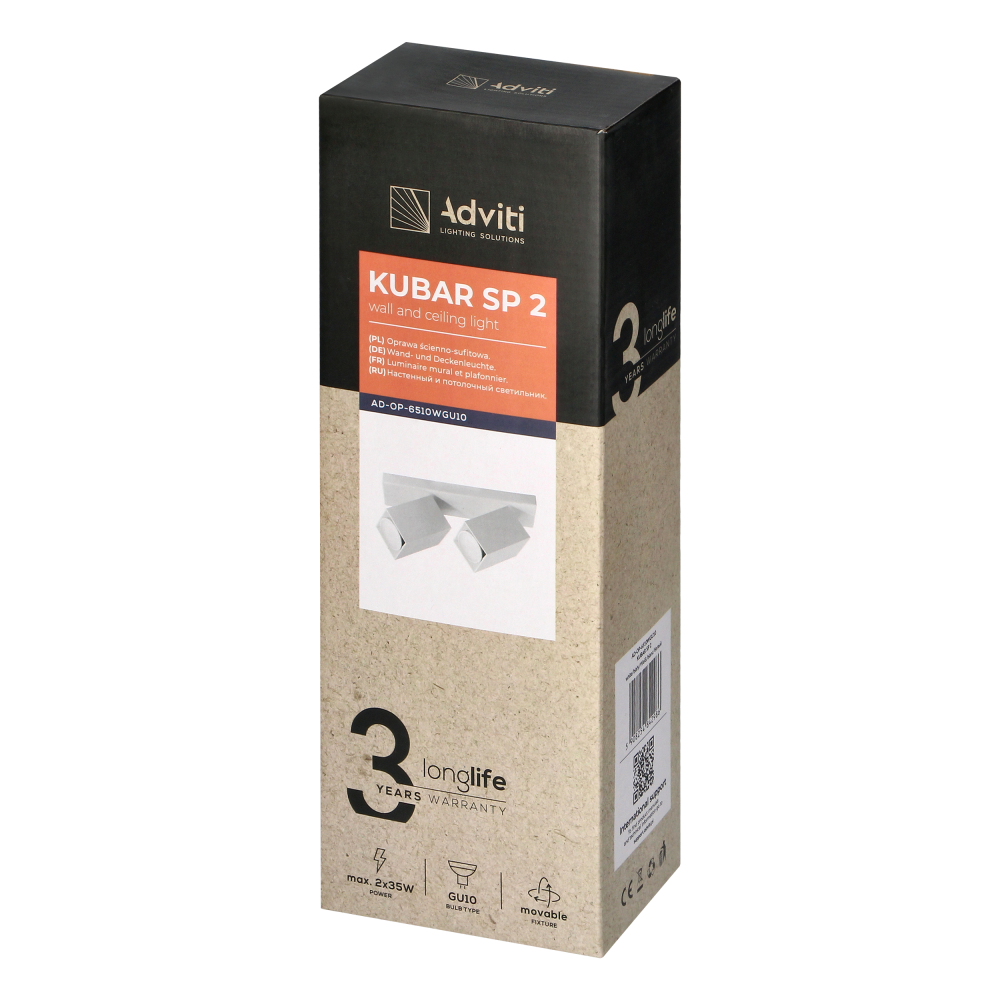 KUBAR SP 2, wall and ceiling luminaire, 2xGU10, IP20, white