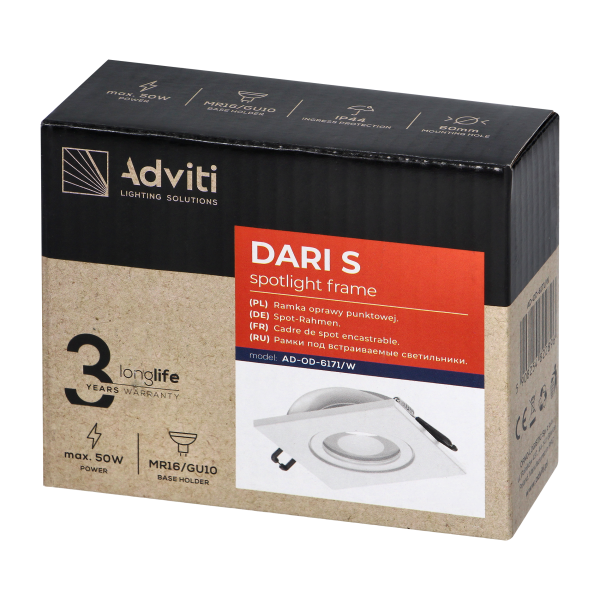 DARI S ramka dekoracyjna oprawy punktowej, MR16/GU10 max 7W, kwadrat, biała IP44
