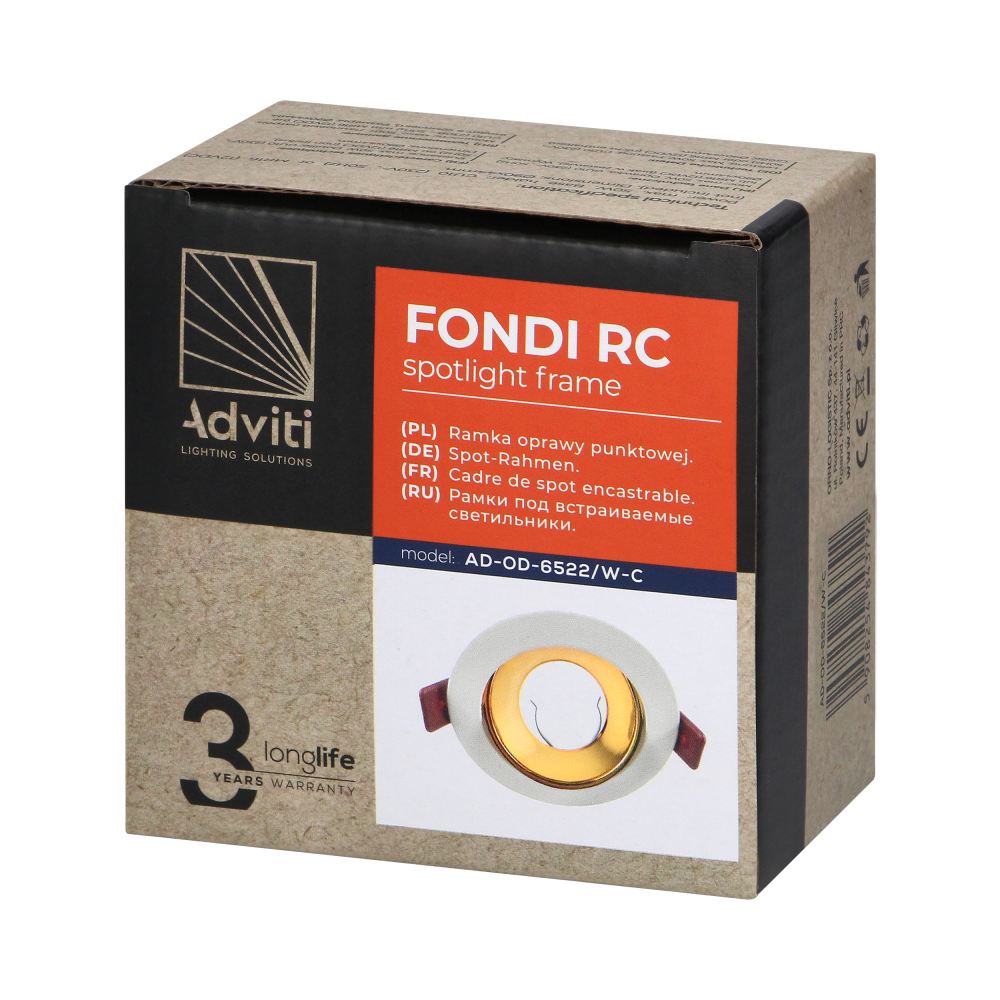 FONDI RC ramka dekoracyjna oprawy punktowej, MR16/GU10 max. 50W, okrągła, stała, aluminiowa, biało-złota