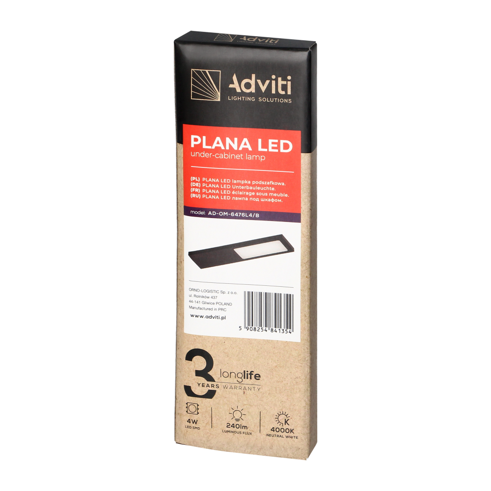 PLANA LED under-cabinet lamp, 4W, 240lm, 4000K, black