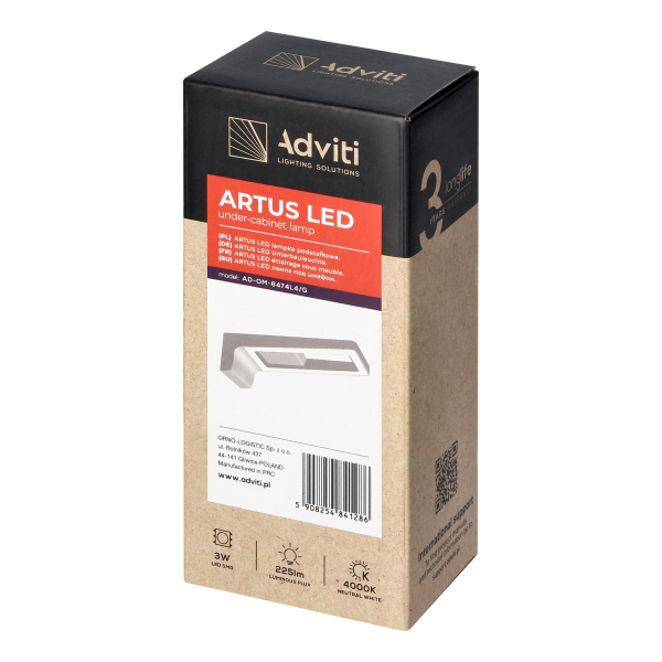 ARTUS lampka podszafkowa LED 3W, 225lm, 4000K, szara ARTUS lampka podszafkowa LED 3W, 225lm, 4000K, szara