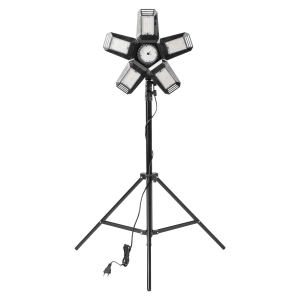RIGEL LED zestaw: lampa warsztatowa składana 5-skrzydłowa 55W + statyw + adapter