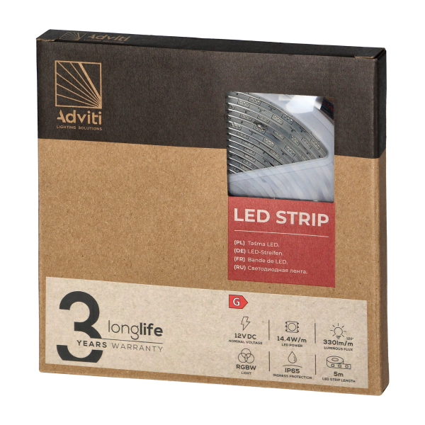 Taśma LED 12V, Samsung chipset 5050, 60L/m, 330lm/m, 14,4W/m, IP65, RGBW, 5m