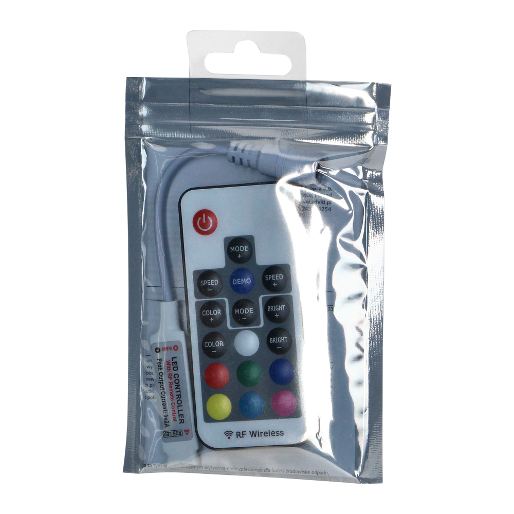 Bezprzewodowy sterownik do taśm LED RGB z pilotem, 17 przycisków, 12V, 6A, 72W