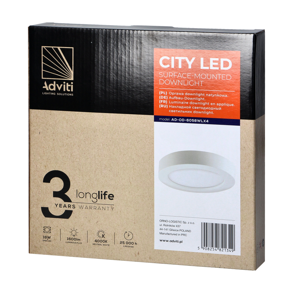 CITY LED 18W surface mounted downlight, round, 1600lm, 4000K, white, inbuilt LED power supply unit