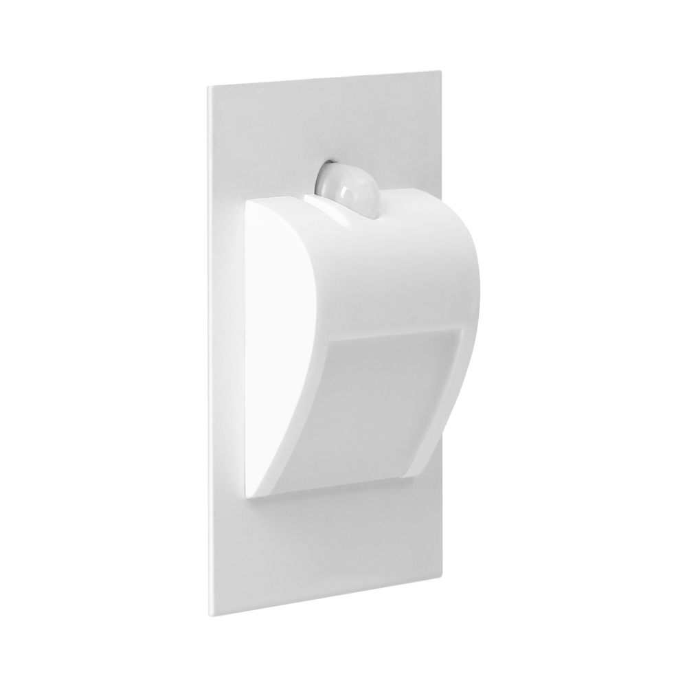 DRACO LED NEW 1,5W, oprawa schodowa podtynkowa, 12VDC, 30lm, 3000K, biała, czujnik ruchu i zmierzchu