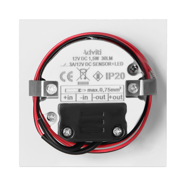 DRACO LED NEW 1,5W, oprawa schodowa podtynkowa, 12VDC, 30lm, 3000K, biała, czujnik ruchu i zmierzchu