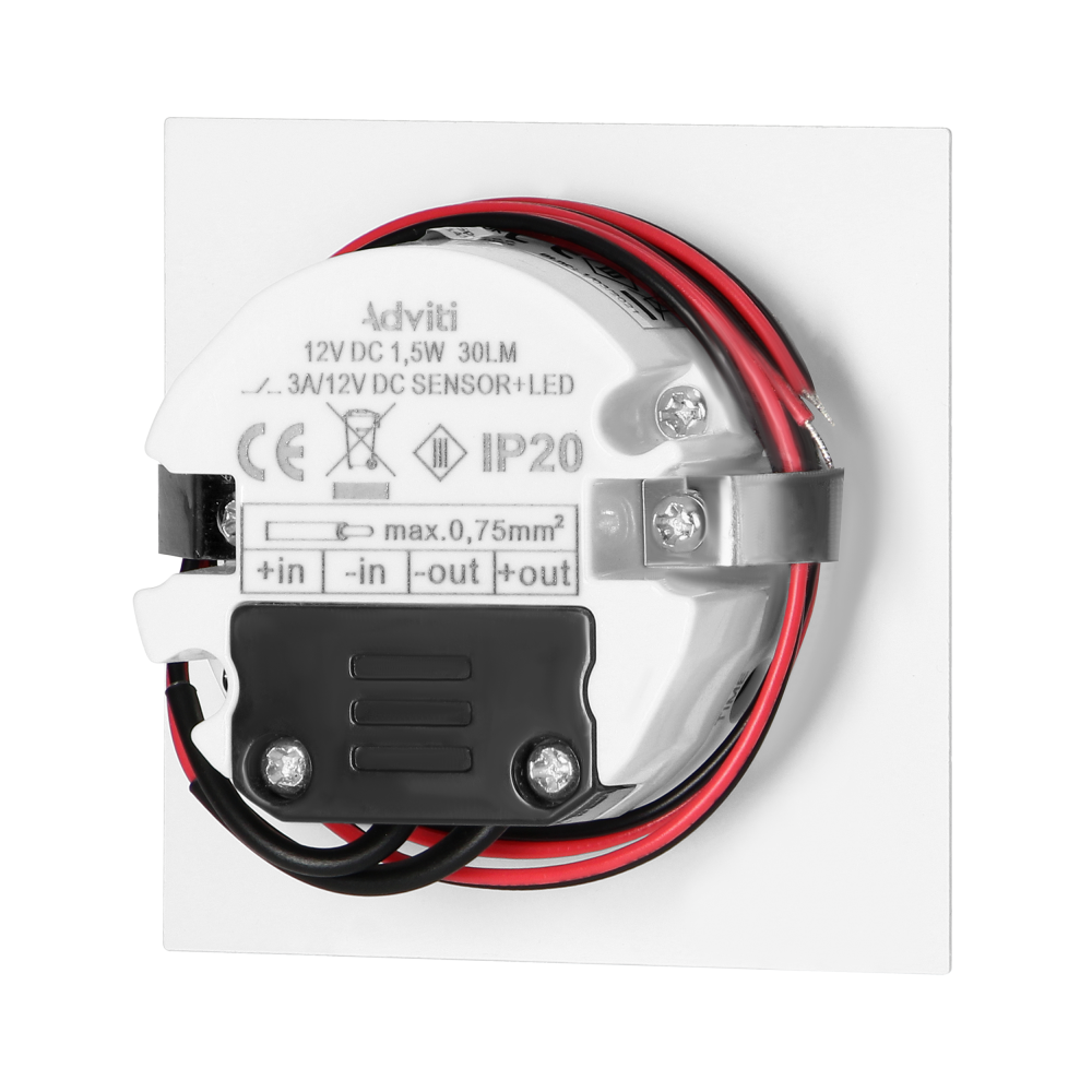 DRACO LED NEW 1,5W, oprawa schodowa podtynkowa, 12VDC, 30lm, 3000K, biała, czujnik ruchu i zmierzchu