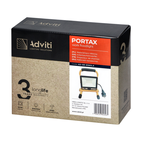 PORTAX work floodlight on tripod, 30W, 2400lm, IP65, 4000K