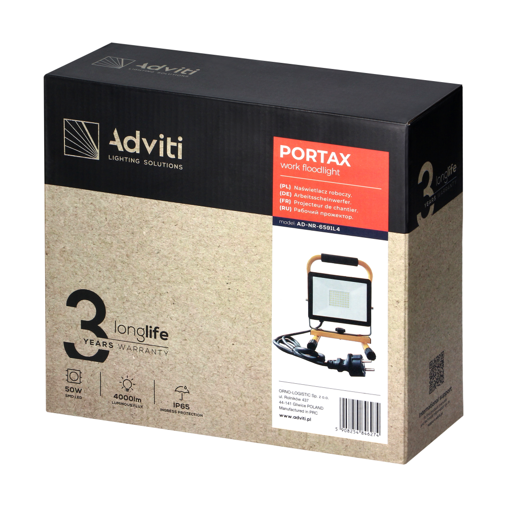 PORTAX naświetlacz roboczy na statywie, 50W, 4000lm, IP65, 4000K