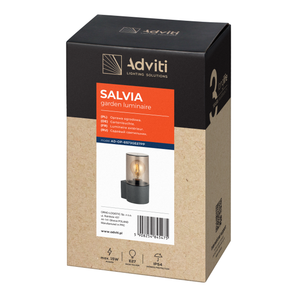 SALVIA oprawa ogrodowa, E27, max. 15W, IP54, szara SALVIA oprawa ogrodowa, E27, max. 15W, IP54, szara