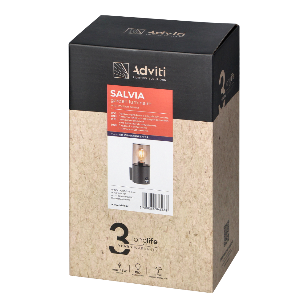 SALVIA oprawa ogrodowa z czujnikiem PIR, E27, max. 15W, IP54, szara