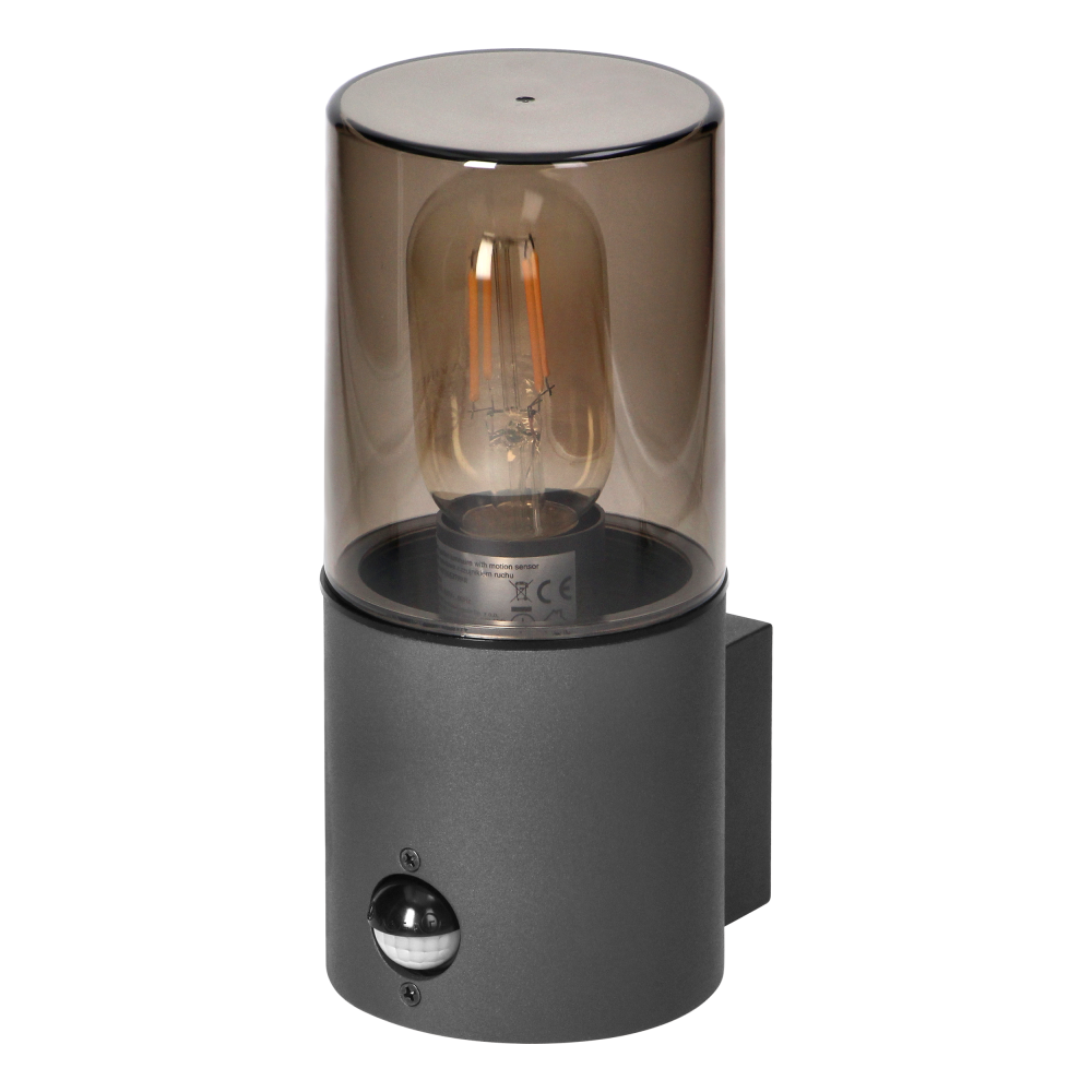 SALVIA garden luminaire with motion sensor, E27, max. 15W, IP54, grey