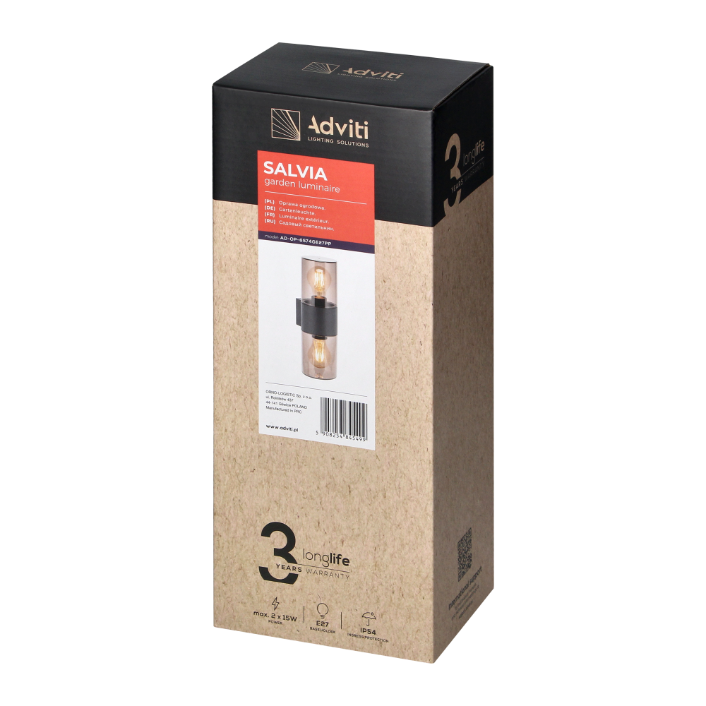 SALVIA oprawa ogrodowa, 2xE27, max. 2x15W, IP54, szara