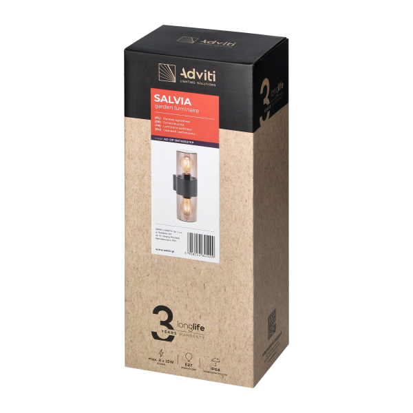 SALVIA oprawa ogrodowa, 2xE27, max. 2x15W, IP54, szara SALVIA oprawa ogrodowa, 2xE27, max. 2x15W, IP54, szara