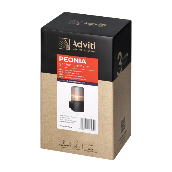 PEONIA oprawa ogrodowa, E27, max. 15W, IP54, czarna PEONIA oprawa ogrodowa, E27, max. 15W, IP54, czarna