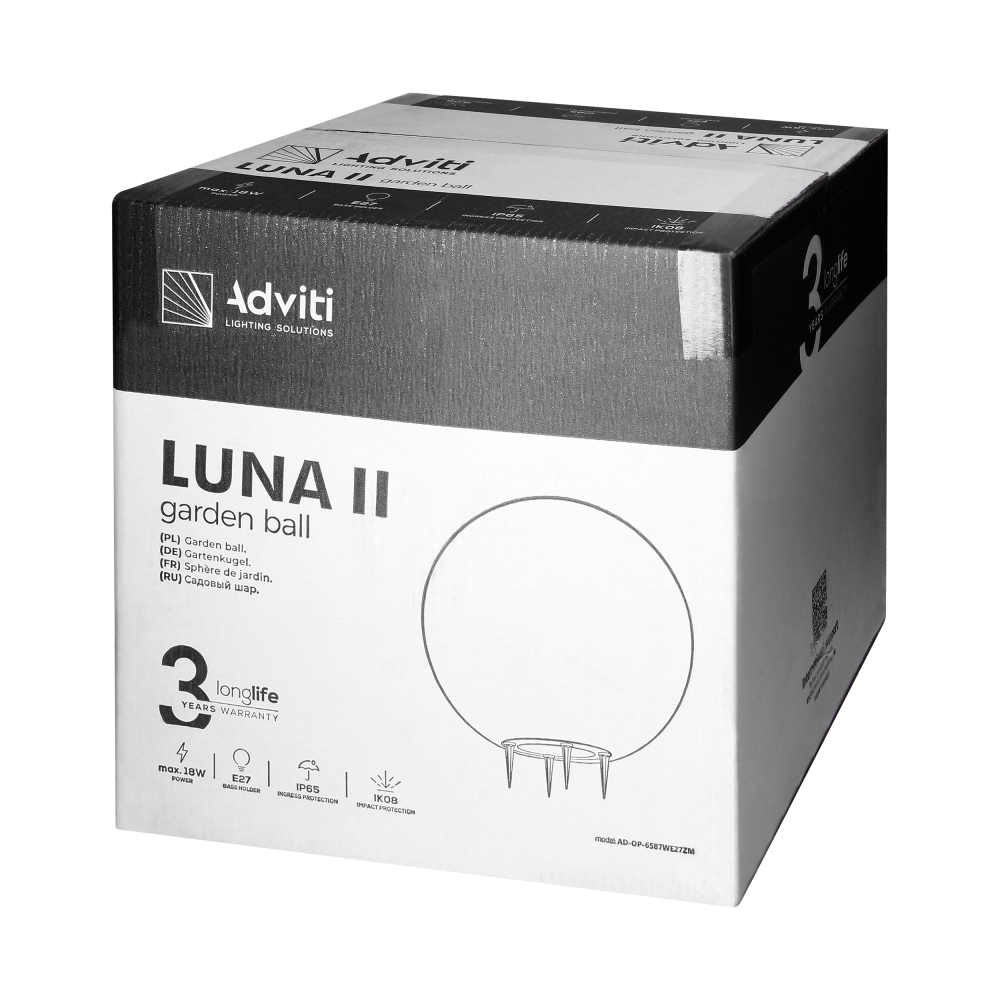 LUNA II oprawa ogrodowa kula, E27, max. 18W, IP65, biała, ⌀380