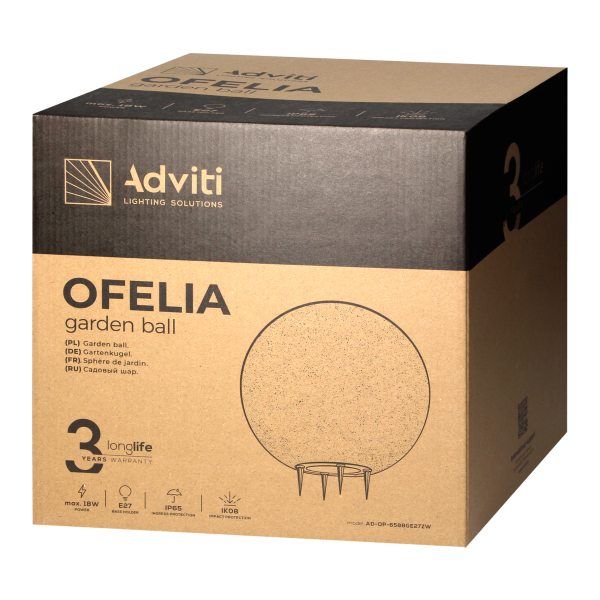 OFELIA oprawa ogrodowa kula, E27, max. 18W, IP65, kamień, ⌀380 OFELIA oprawa ogrodowa kula, E27, max. 18W, IP65, kamień, ⌀380