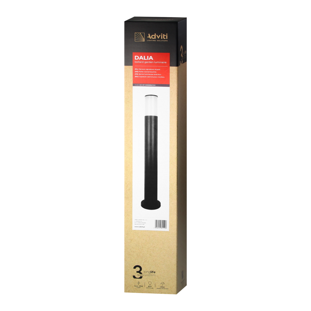 DALIA bollard garden luminaire, E27, max. 15W, IP54, 80 cm, black