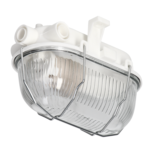 BODRUM Bulkhead fixture, E27, max. 15W, IP54, glass lampshade, steel cover, white