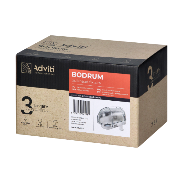 BODRUM, oprawa oświetleniowa, E27, max. 15W, IP54, klosz szklany, stalowa osłona, biała BODRUM, oprawa oświetleniowa, E27, max. 15W, IP54, klosz szklany, stalowa osłona, biała