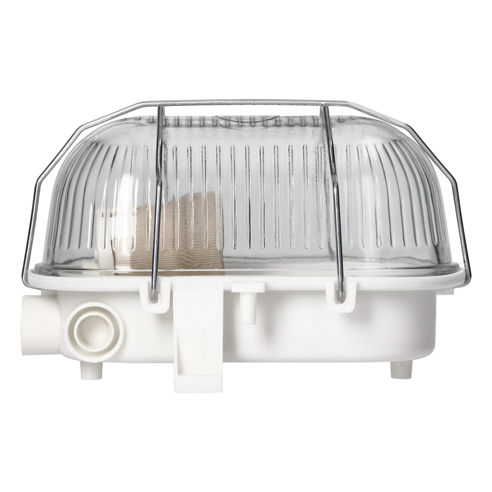 BODRUM Bulkhead fixture, E27, max. 15W, IP54, glass lampshade, steel cover, white