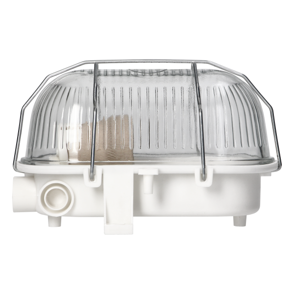 BODRUM Bulkhead fixture, E27, max. 15W, IP54, glass lampshade, steel cover, white