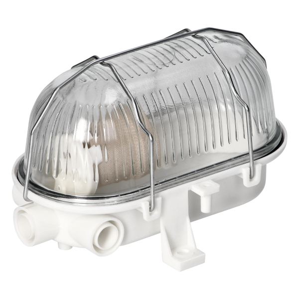 BODRUM Bulkhead fixture, E27, max. 15W, IP54, glass lampshade, steel cover, white