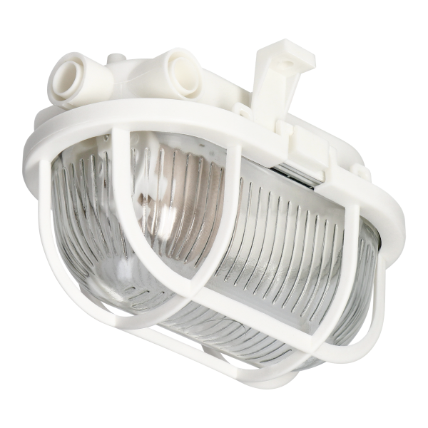 SOTOA Bulkhead fixture, E27, max. 15W, IP54, glass lampshade, plastic cover, white