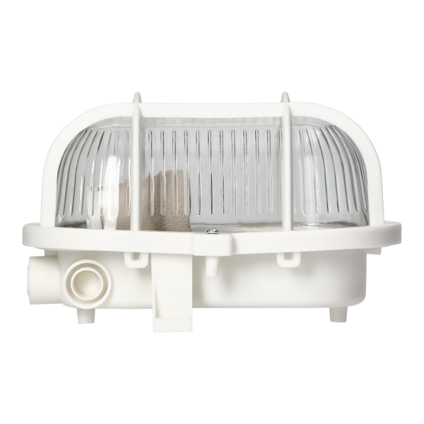SOTOA Bulkhead fixture, E27, max. 15W, IP54, glass lampshade, plastic cover, white