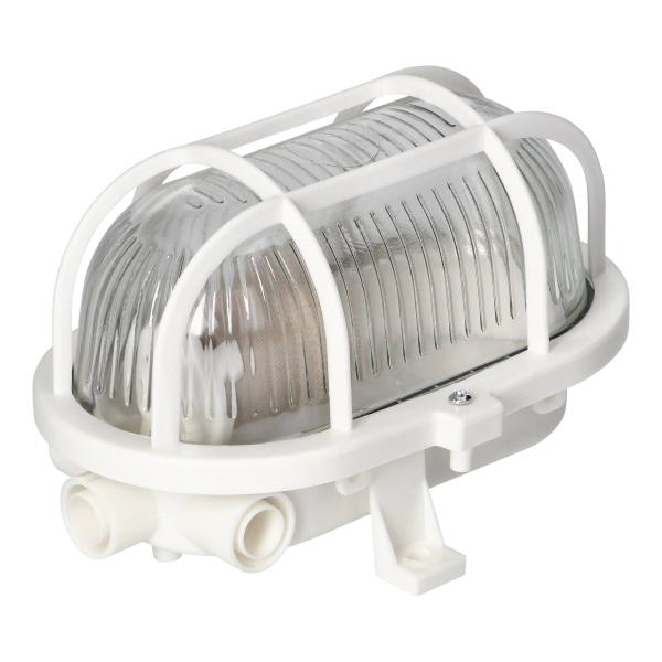 SOTOA Bulkhead fixture, E27, max. 15W, IP54, glass lampshade, plastic cover, white