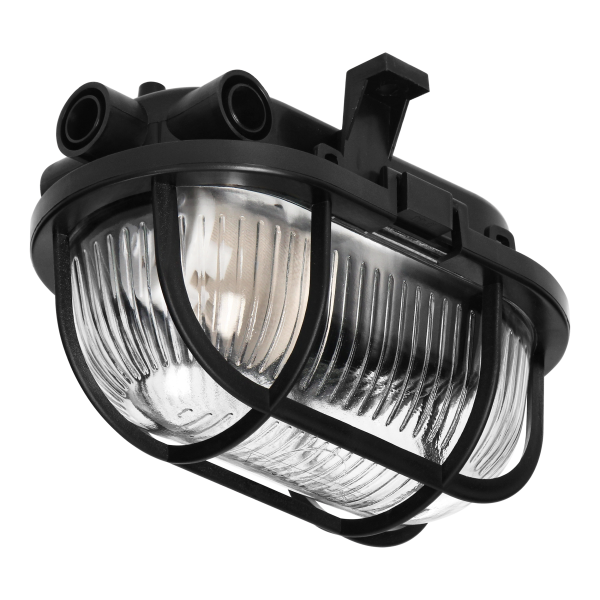 SOTOA Bulkhead fixture, E27, max. 15W, IP54, glass lampshade, plastic cover, black