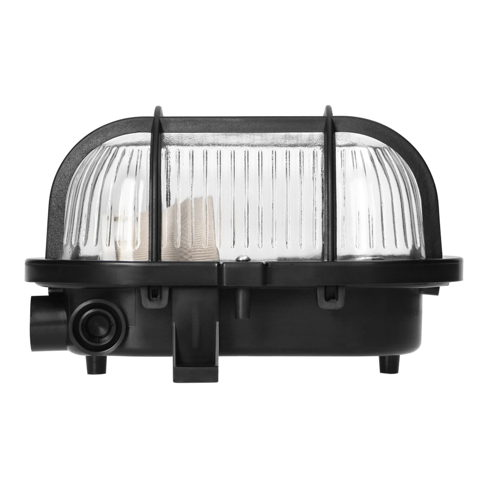 SOTOA Bulkhead fixture, E27, max. 15W, IP54, glass lampshade, plastic cover, black