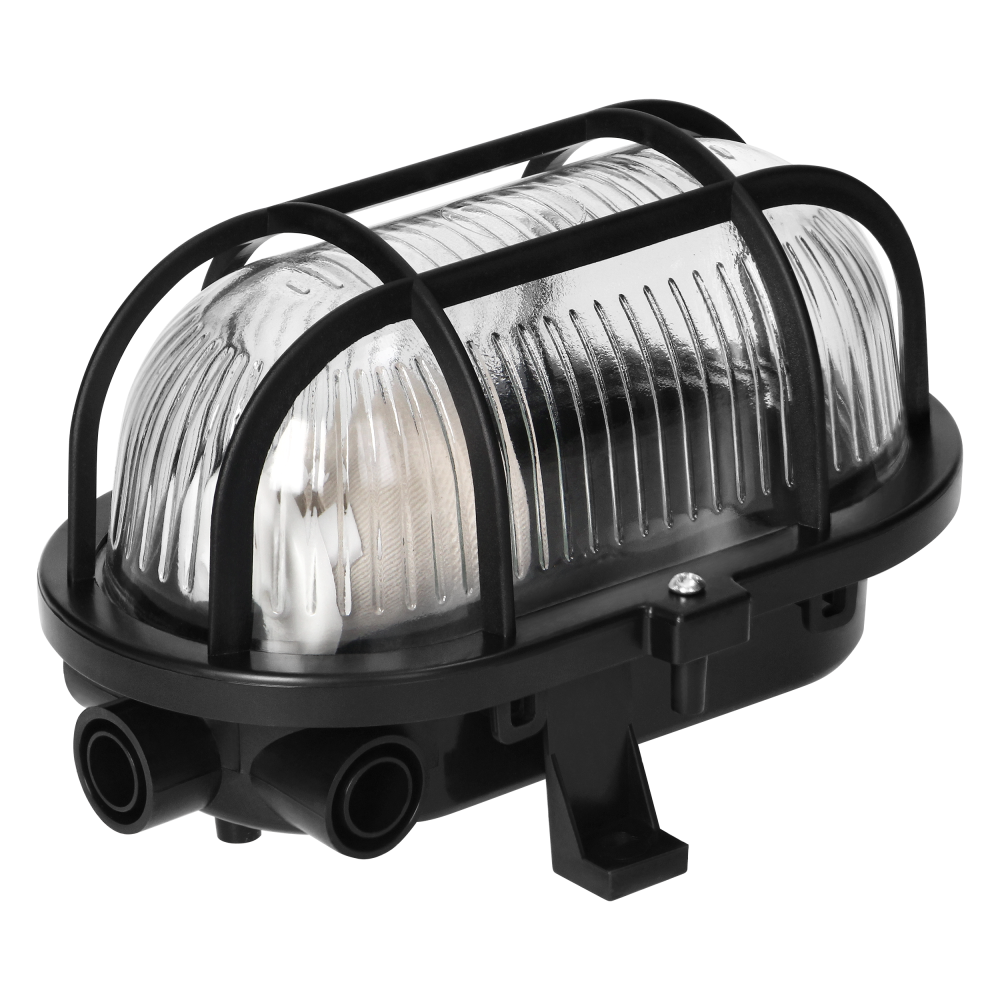 SOTOA Bulkhead fixture, E27, max. 15W, IP54, glass lampshade, plastic cover, black