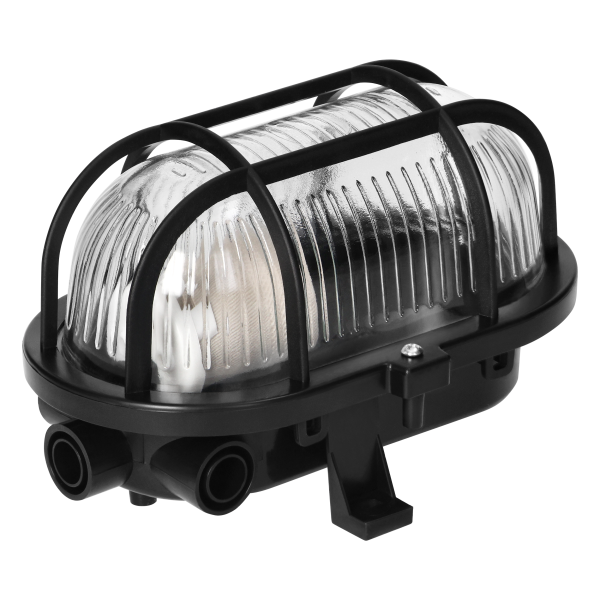 SOTOA Bulkhead fixture, E27, max. 15W, IP54, glass lampshade, plastic cover, black