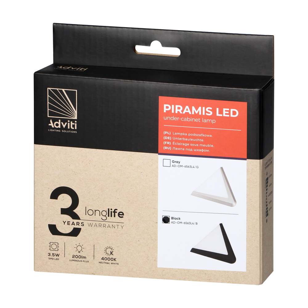 PIRAMIS LED under-cabinet lamp 3.5W, 200lm, 4000K, black