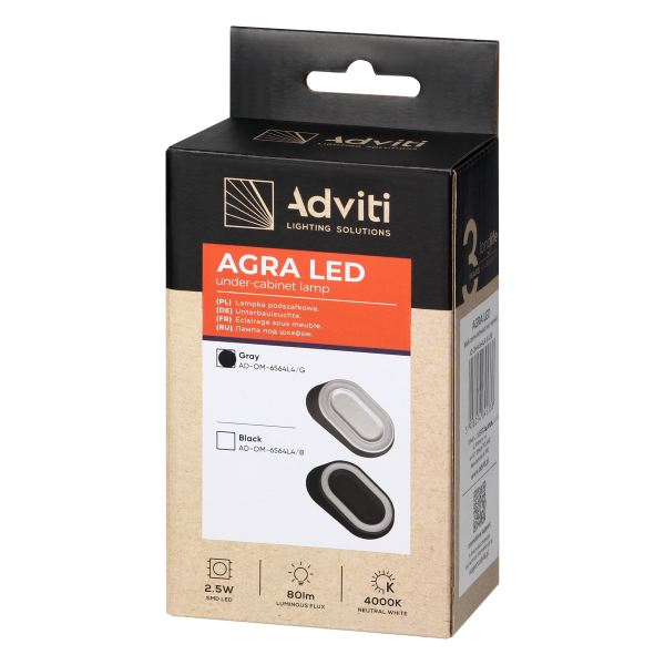 AGRA LED under-cabinet lamp 2.5W, 80lm, 4000K, grey