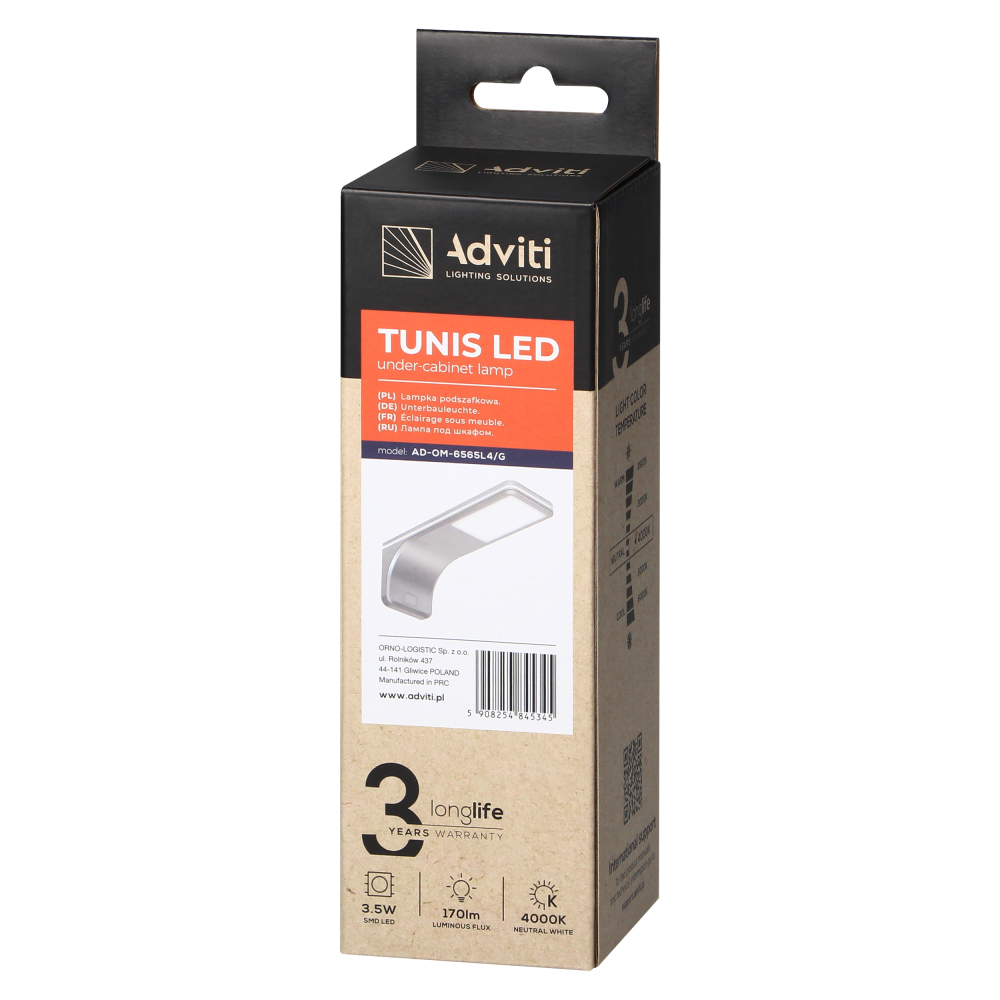 TUNIS under-cabinet lamp 3.5W, 170lm, 4000K, with touch dimmer, grey
