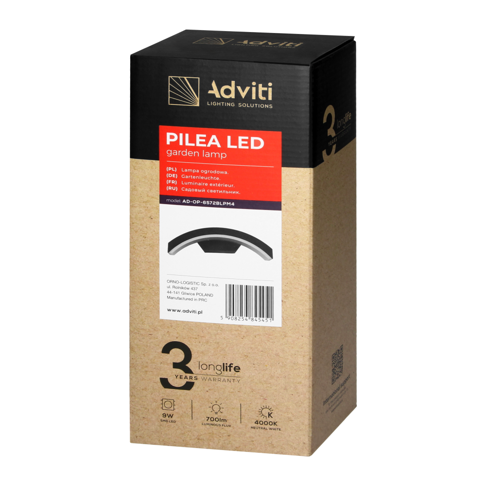 PILEA LED 9W, garden lamp, 700lm, IP54, 4000K, black